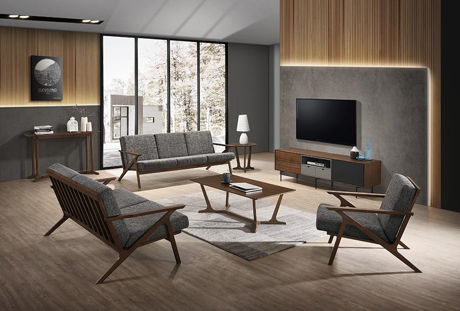 Modrest Candea - Mid-Century Walnut and Grey Accent Chair