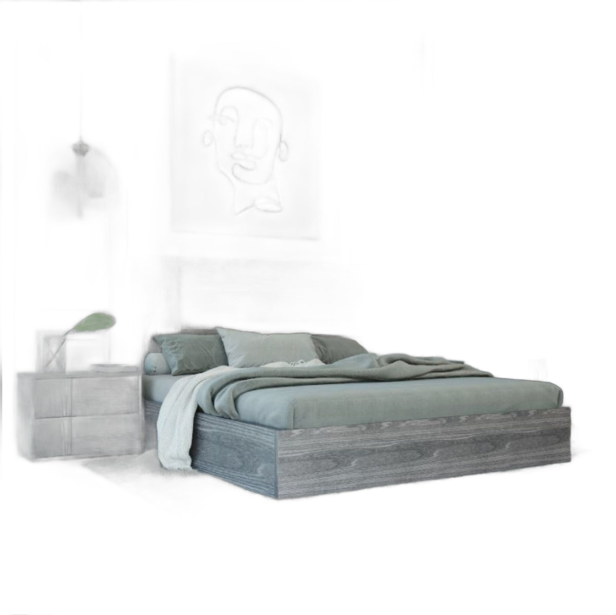 Queen Asus - Italian Modern Elm Grey Bed