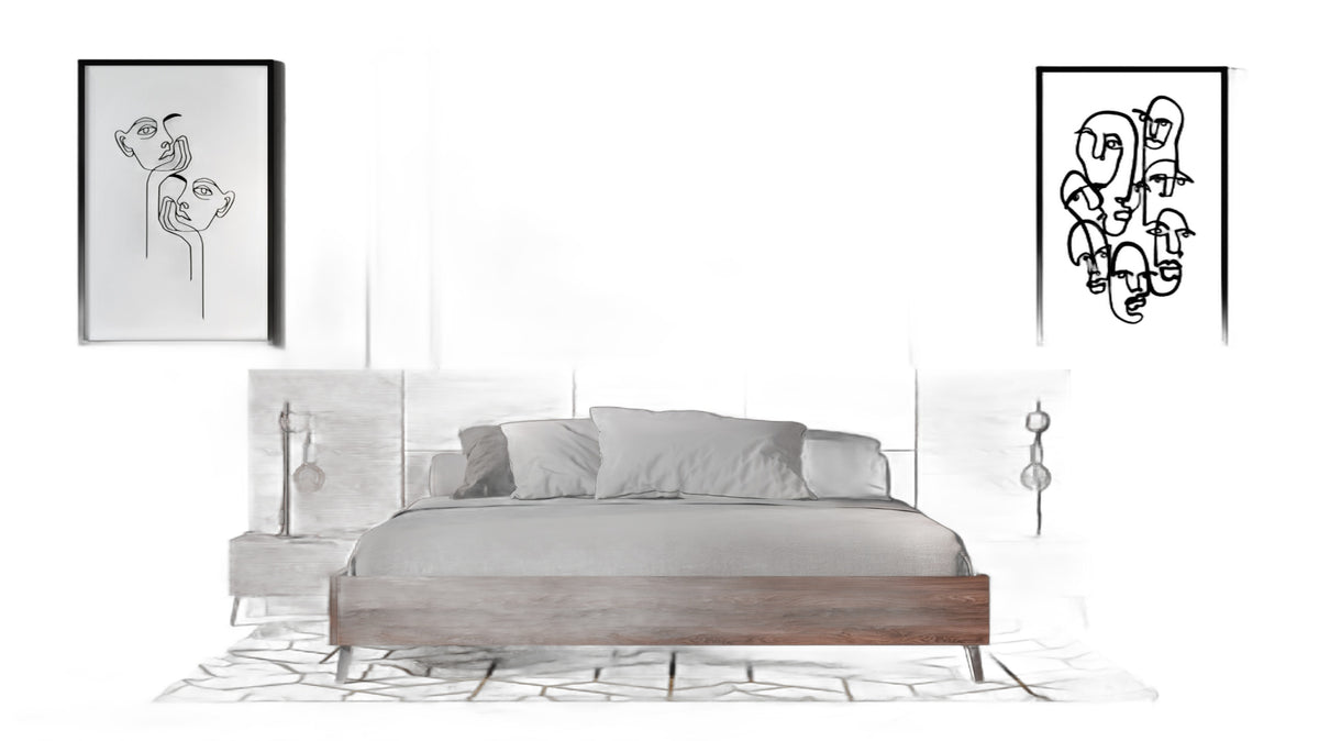 Brooklyn - Italian Modern Walnut Bed + Nightstands Set