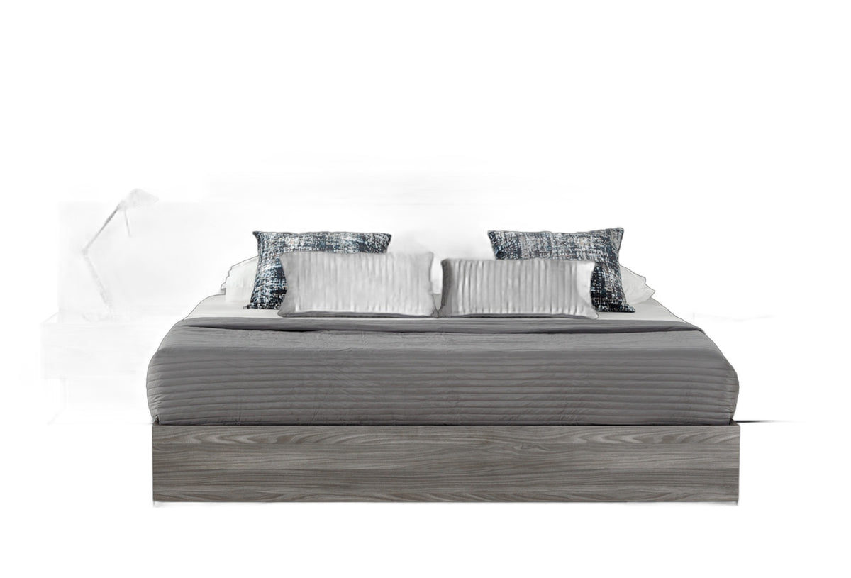Enzo Italian Modern Grey Oak & Fabric Bed w/ Nightstands