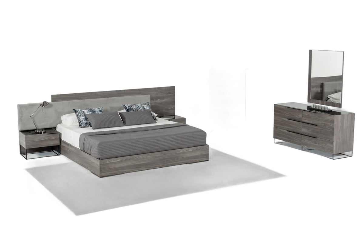 Enzo Italian Modern Grey Oak & Fabric Bedroom Set