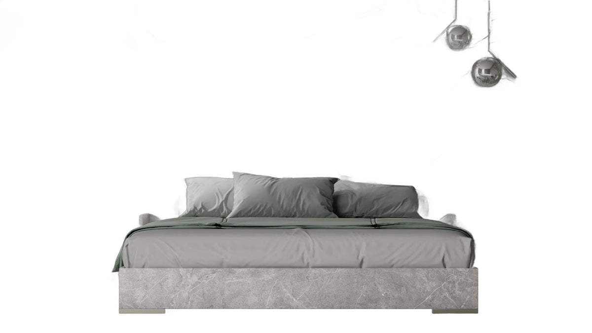Queen Size Marbella - Italian Modern Grey Marble Bed w/ 2 Nightstands