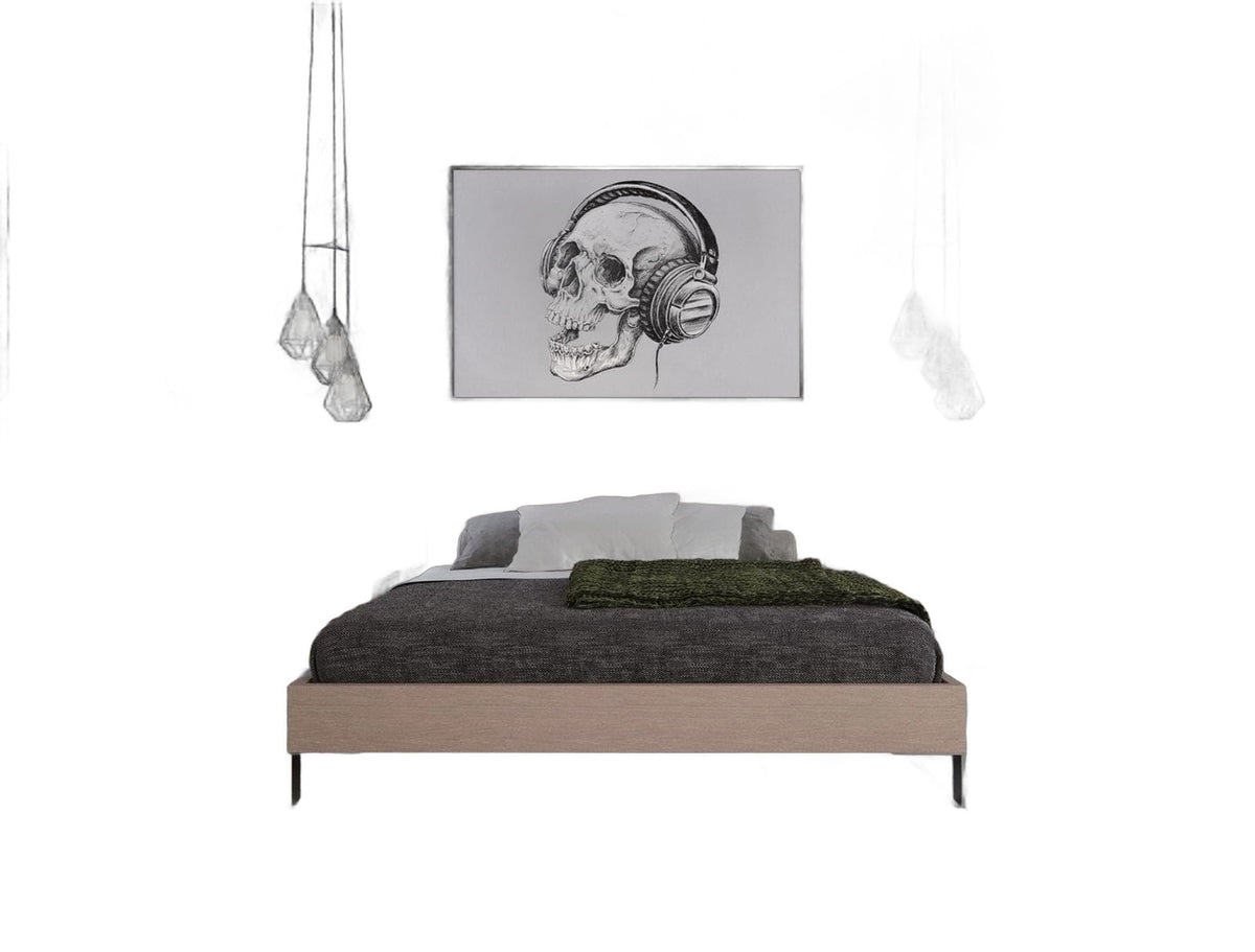 Eastern King Boston - Modern Brown Oak & Brushed Stainless Steel Bed