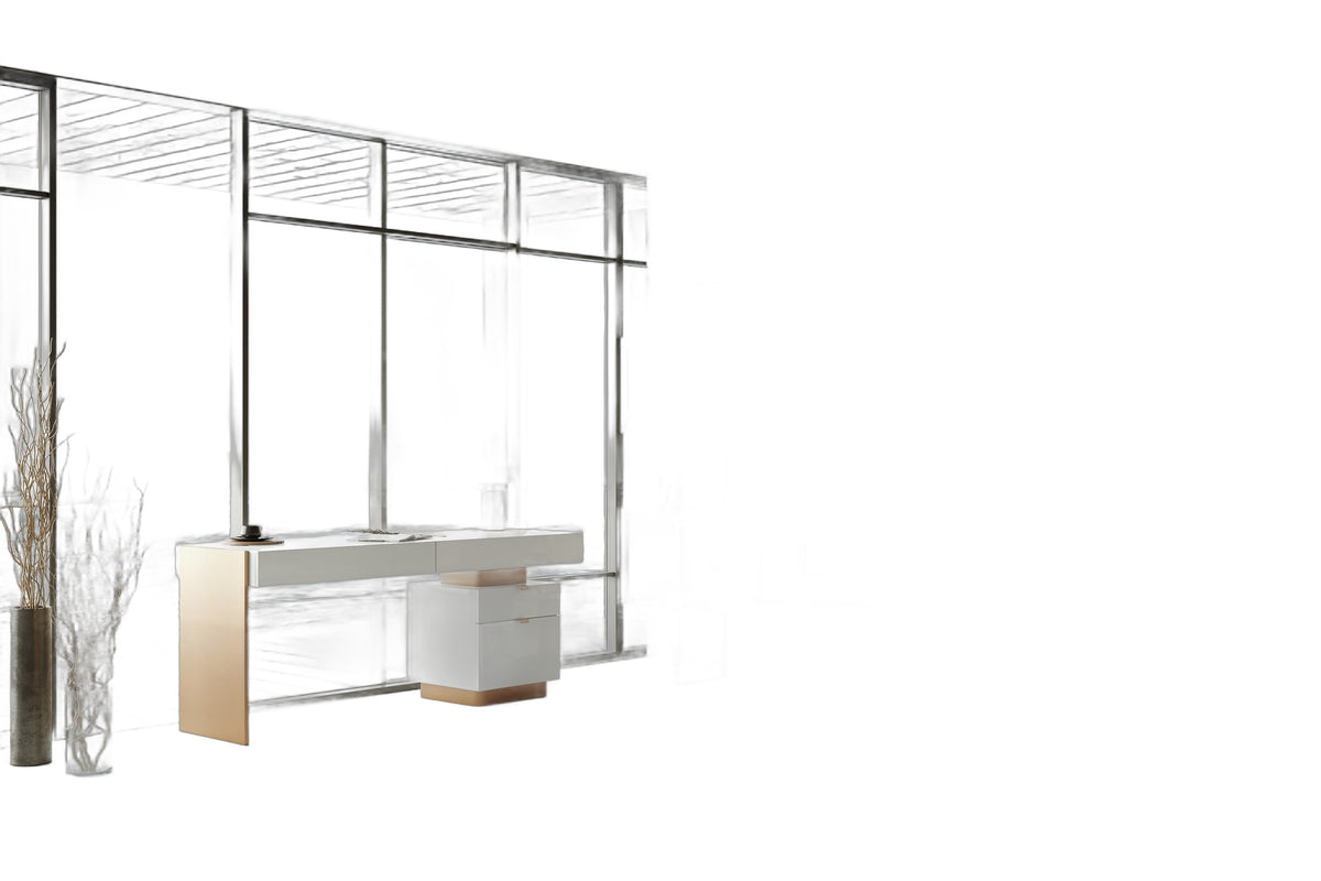 Trahan - Modern Gloss White and Brushed Gold Office Desk