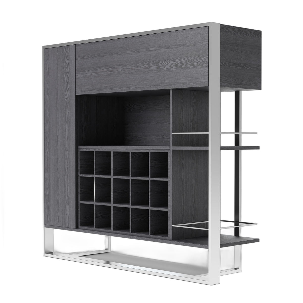Fauna - Elm Grey & Stainless Steel Wine Cabinet