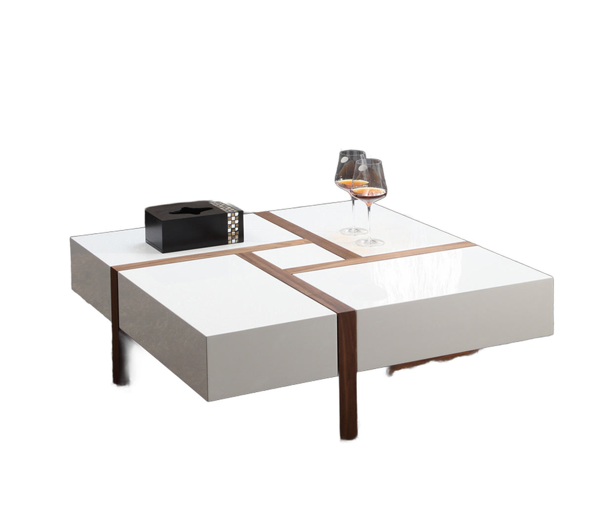 Makai Modern White & Walnut Square Coffee Table
