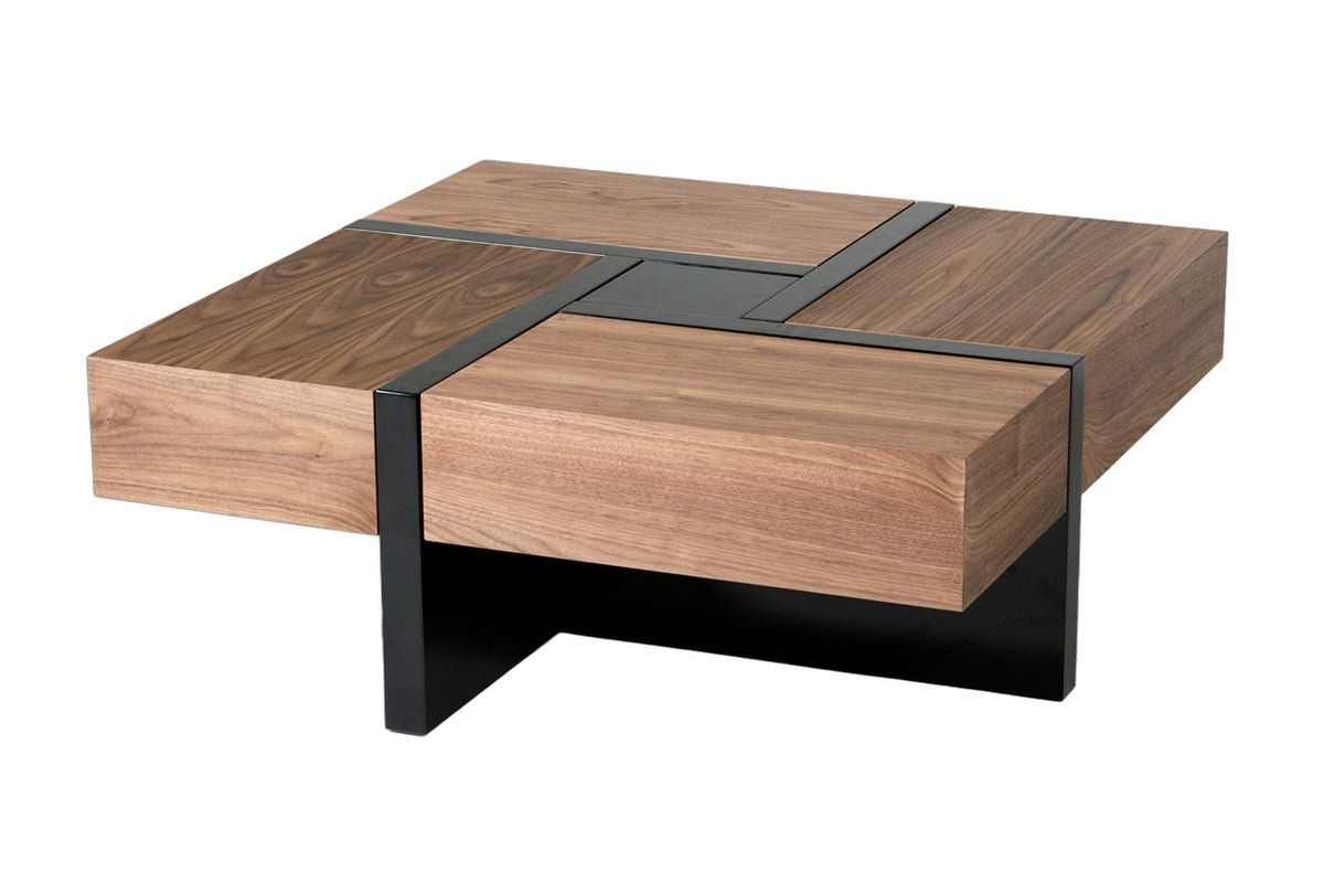 Makai Modern Walnut & Black Square Coffee Table