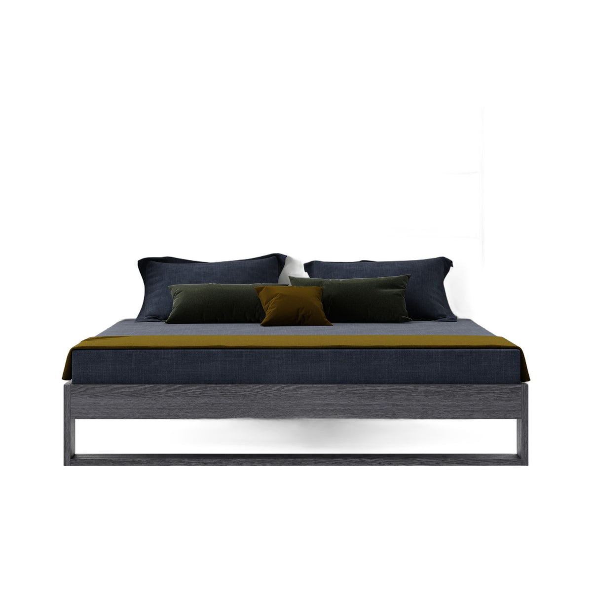 Heloise - Queen Contemporary White Leather & Grey Elm Trim Bed