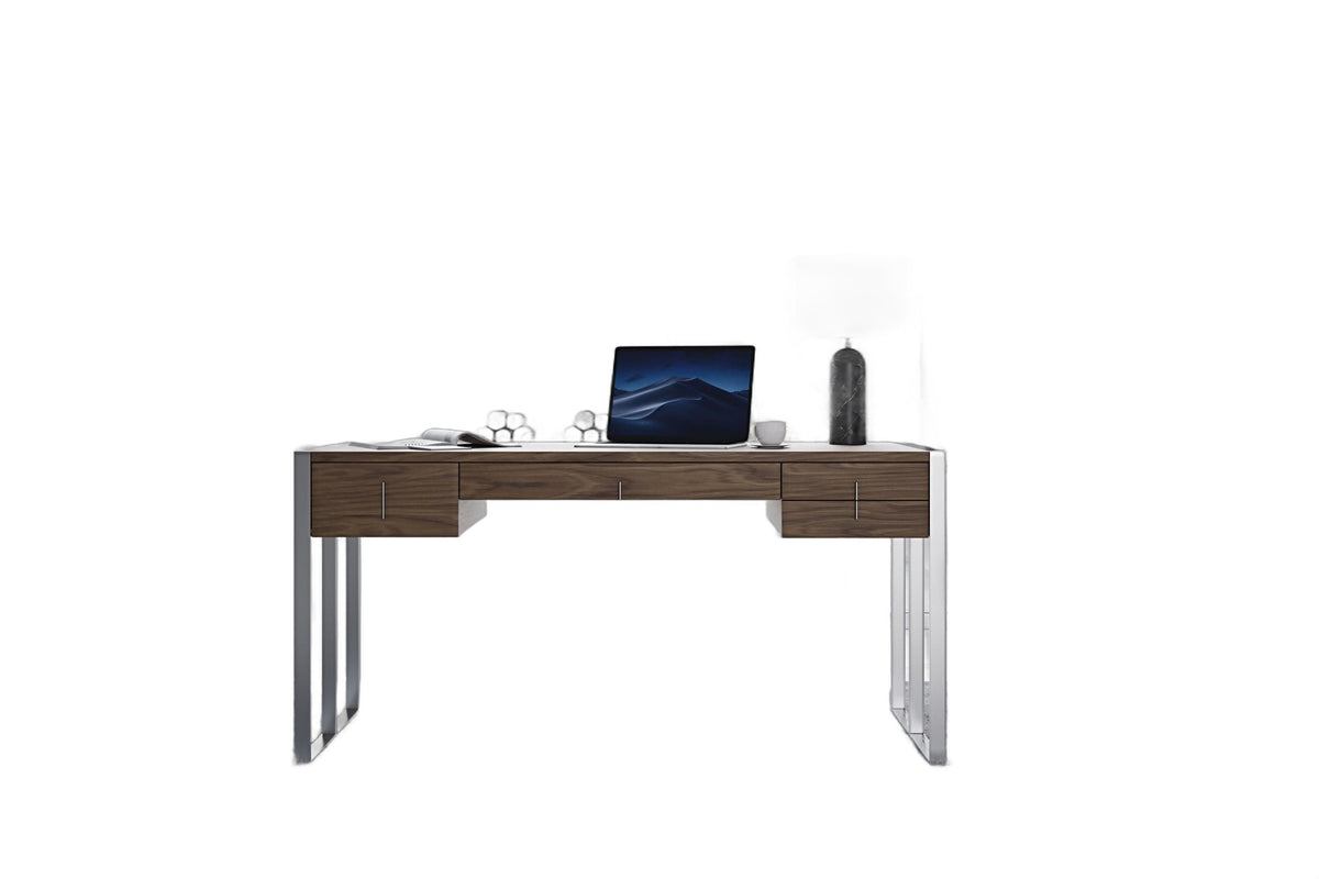 Orcutt - Modern Walnut & Stainless Steel Desk
