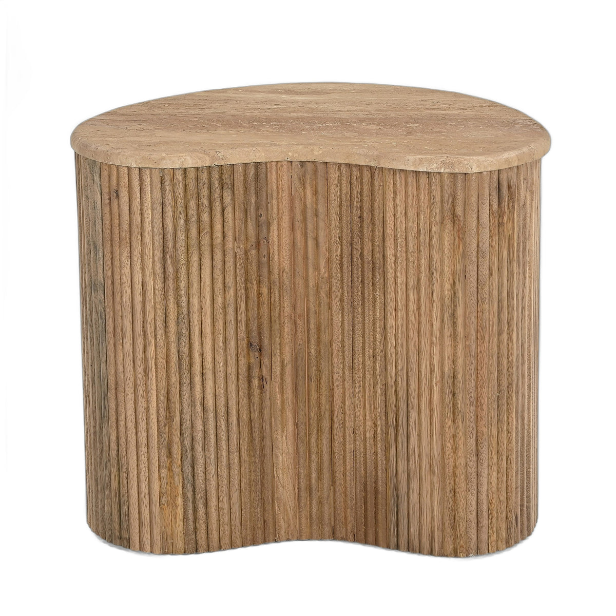 Matador - Modern Travertine Marble + Wood Freeform Coffee Table Set