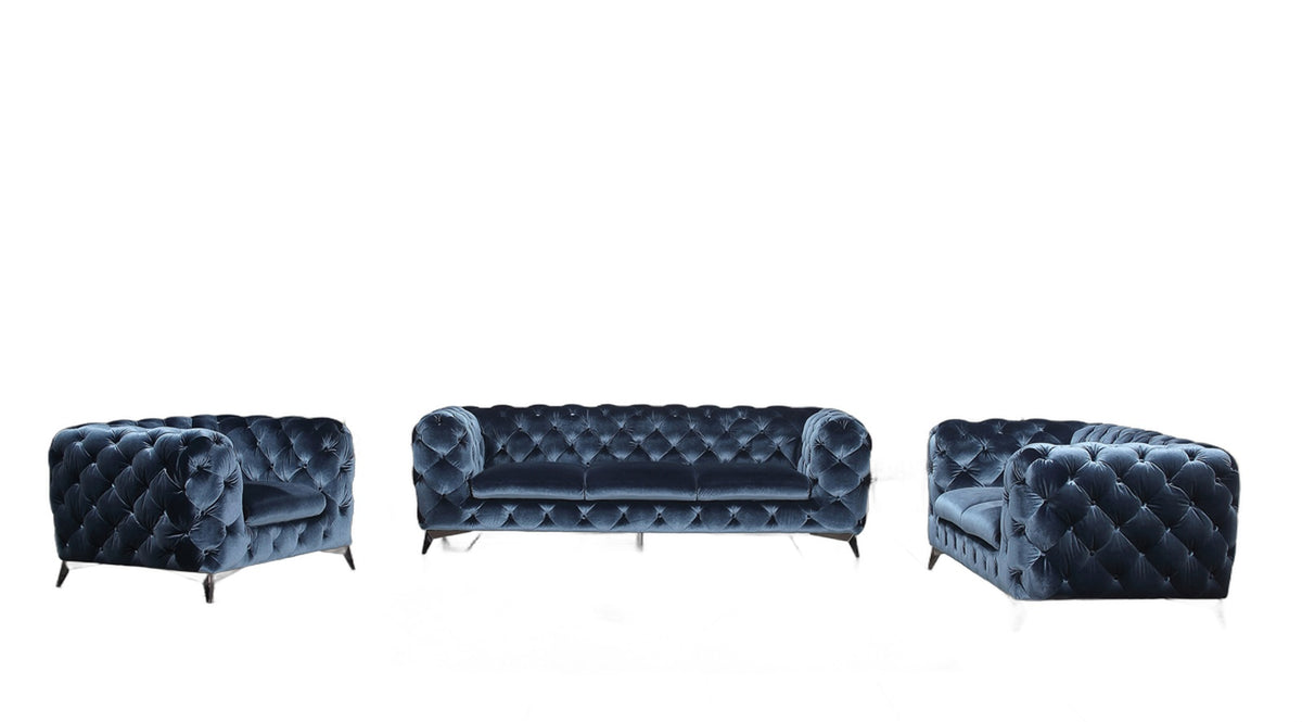 Delilah Modern Blue Fabric Loveseat