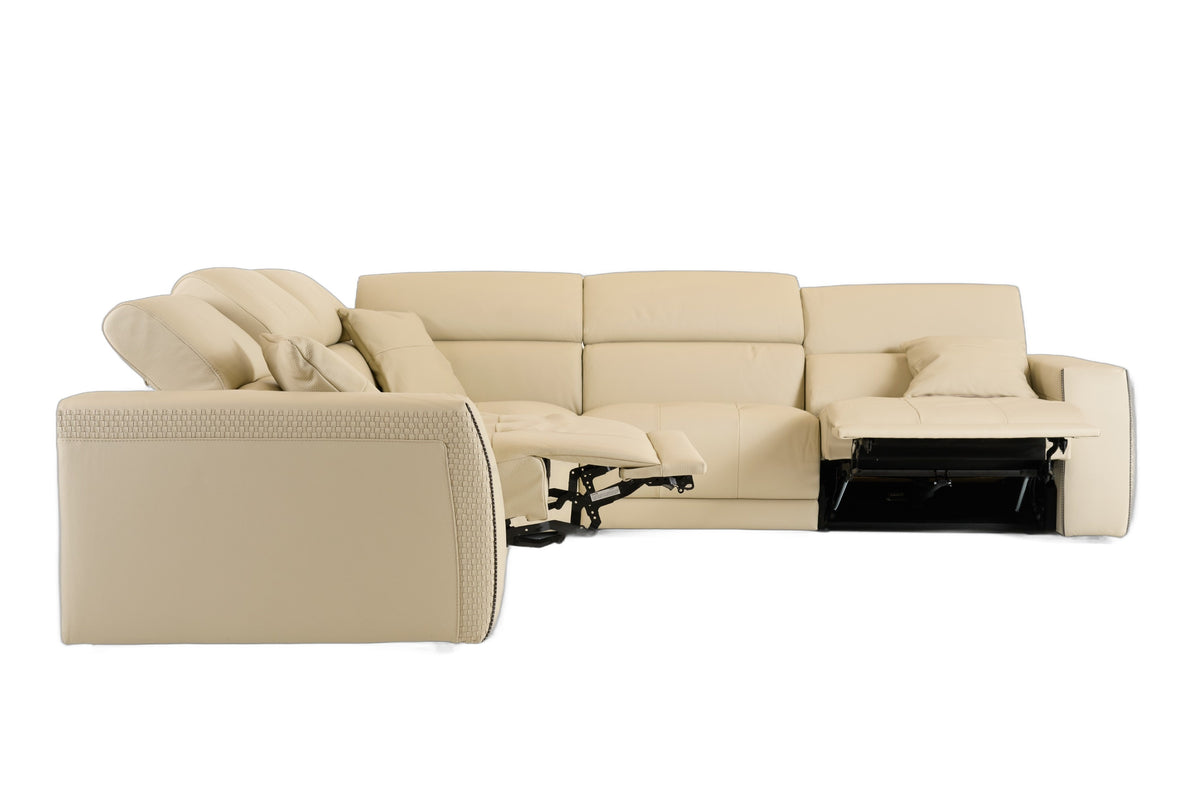Dalton - Modern Italian Cream Leather Sectional Sofa + Recliners
