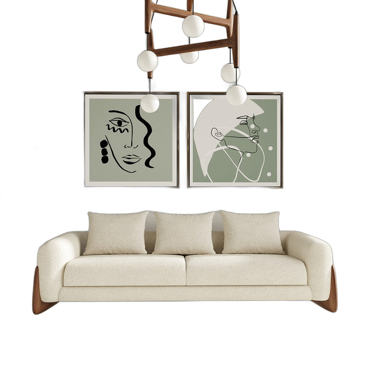 Fleury - Contemporary Cream Fabric and Walnut Sofa