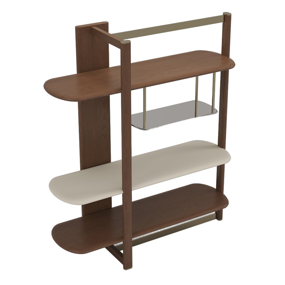 Denali - Mid-Century Modern Walnut + Tea Glass + Gold Left-Facing Shelf