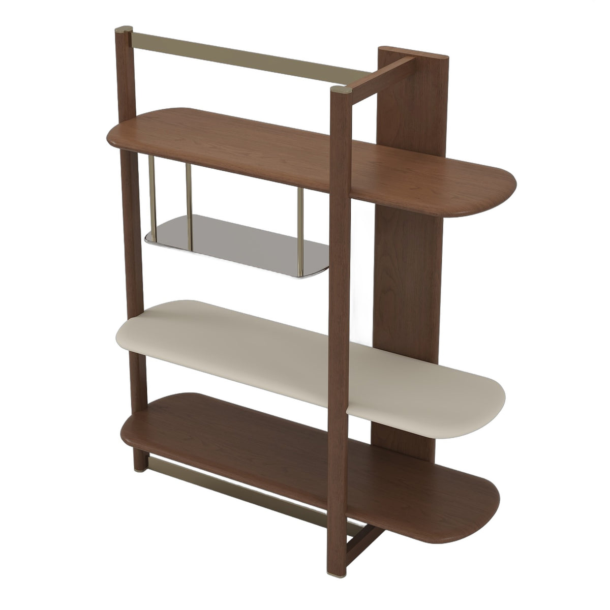 Denali - Mid-Century Modern Walnut + Tea Glass + Gold Right-Facing Shelf