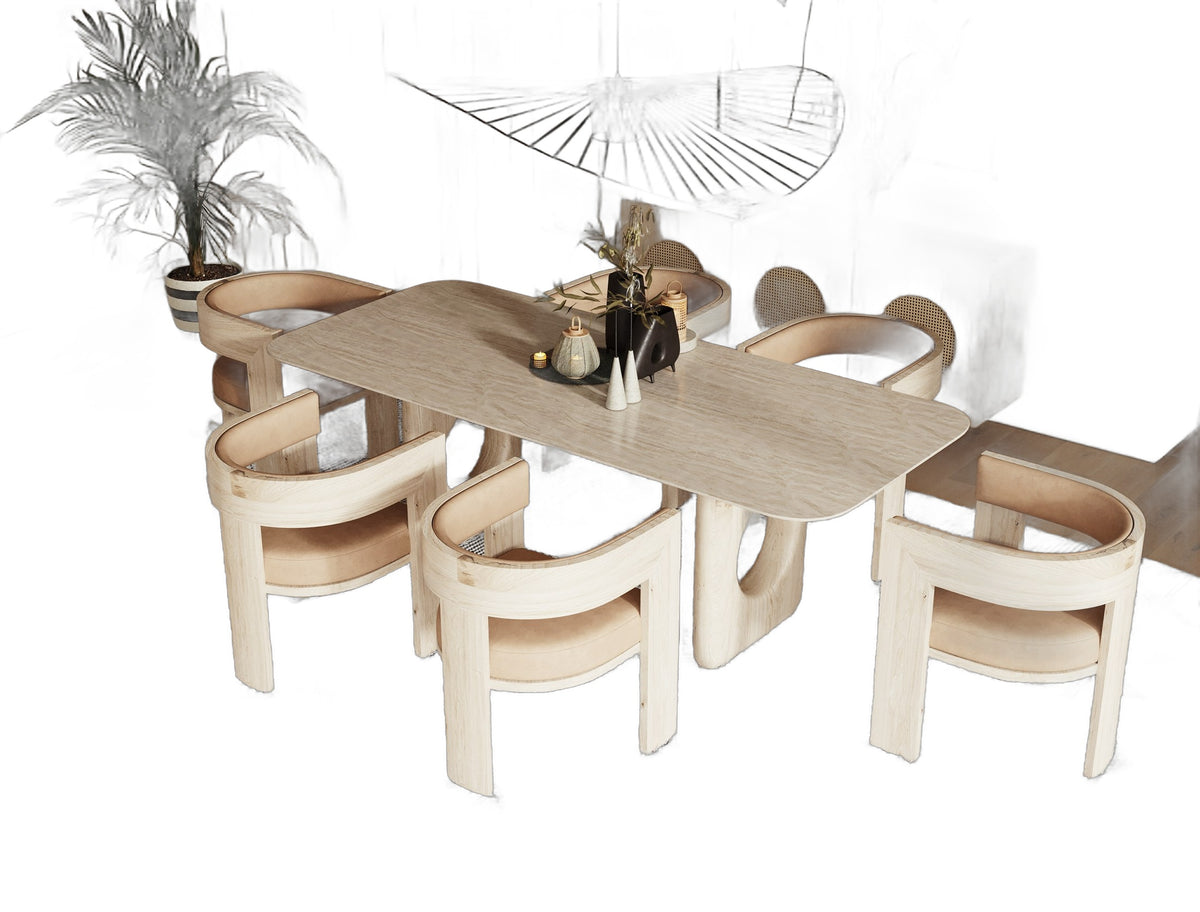 Osaka - Modern Faux Marble + Natural Ash Dining Table