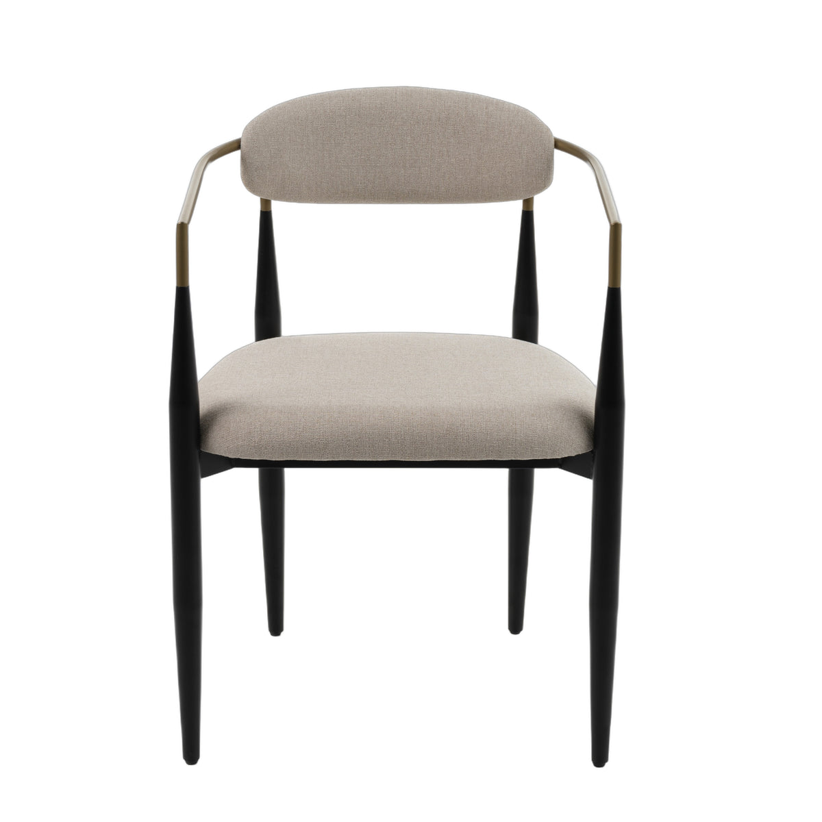 Buchtel - Mid-Century Modern Beige + Gold Arm + Black Dining Chair