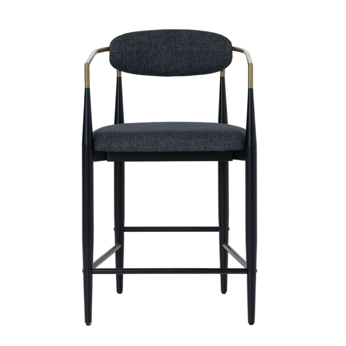 Buchtel - Mid-Century Modern Dark Grey + Gold Arm + Black Counter Chair