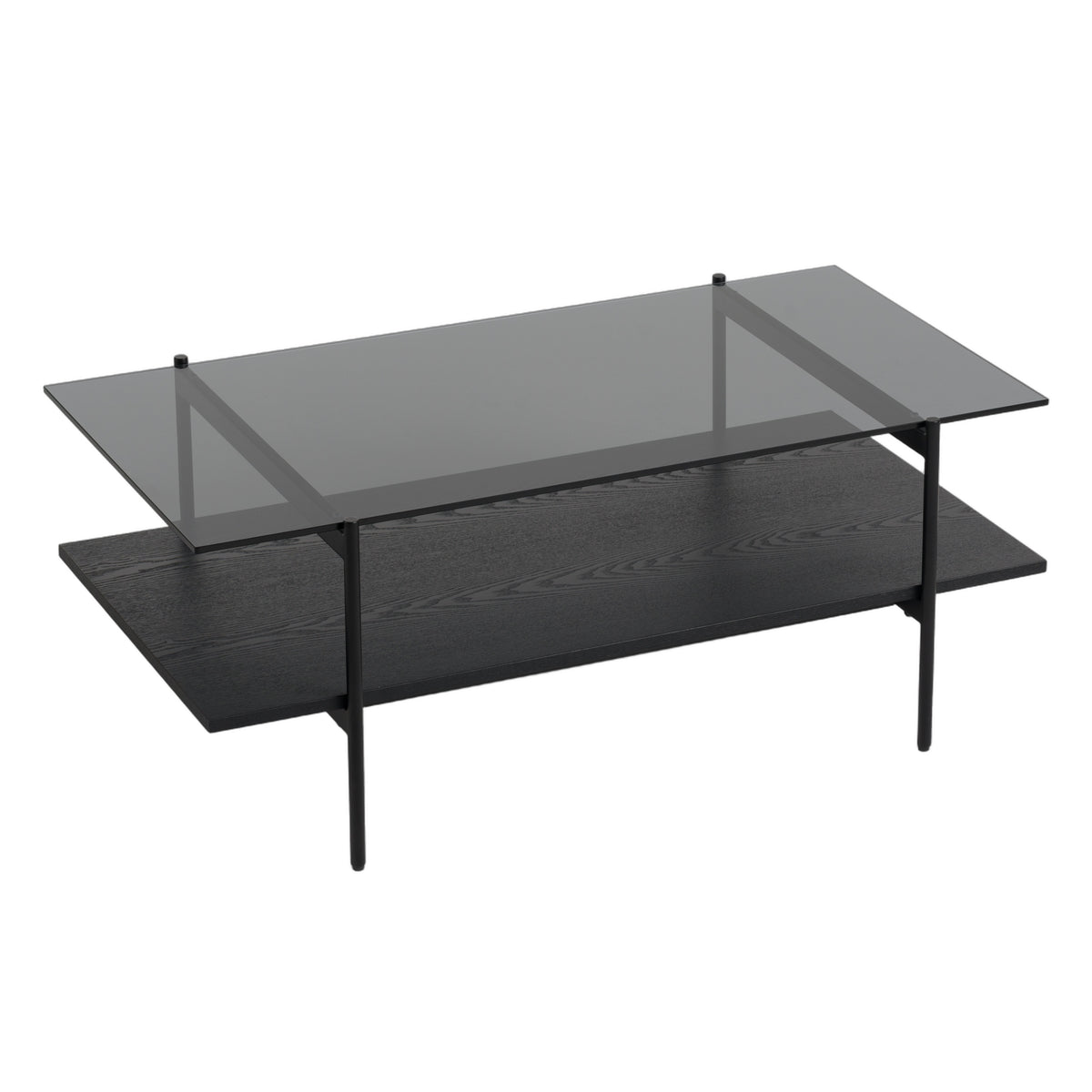 Conley - Mid-Century Modern Grey Glass + Black Ash Coffee Table