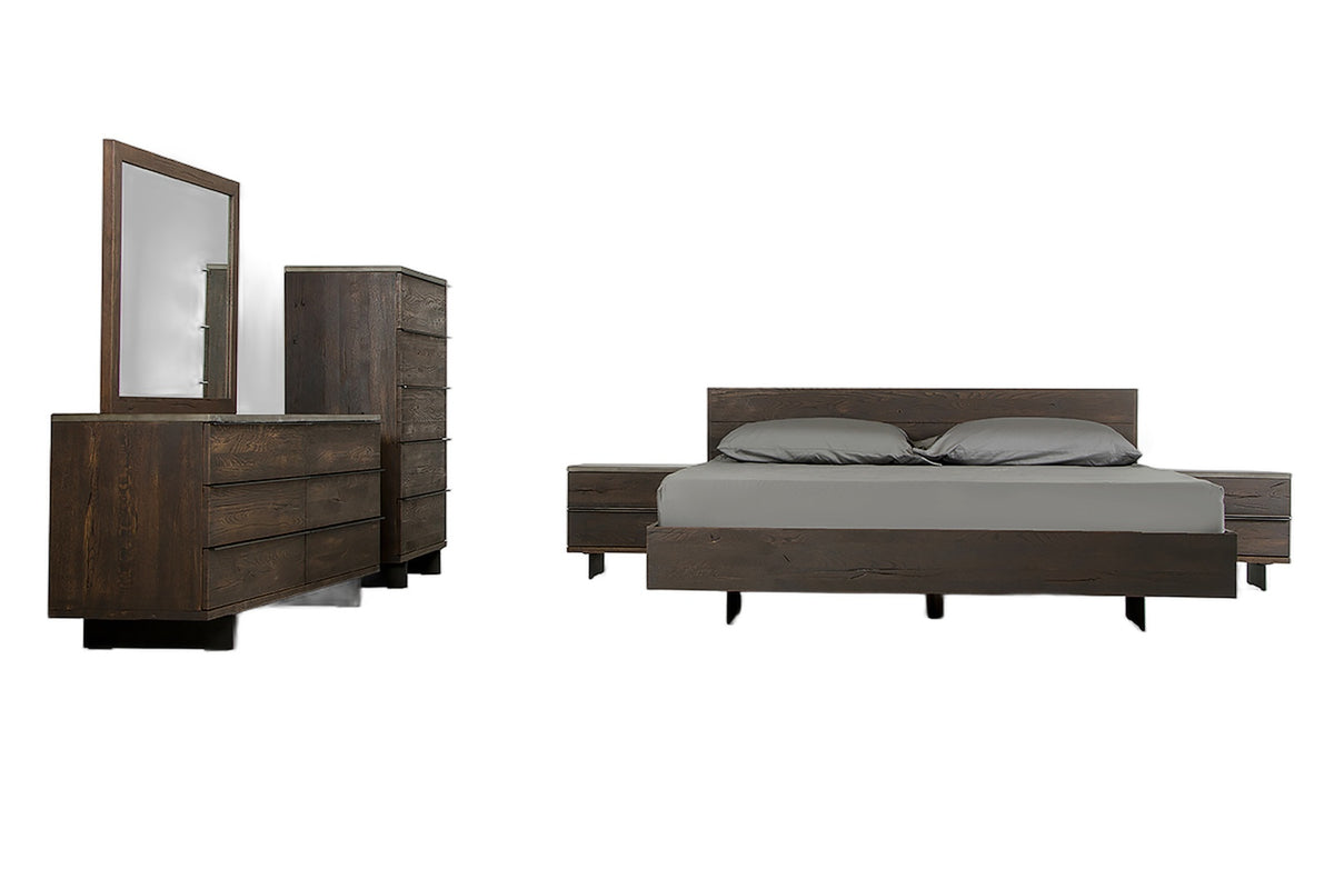 Eastern King Selma Modern Dark Aged Oak & Concrete Bedroom Set