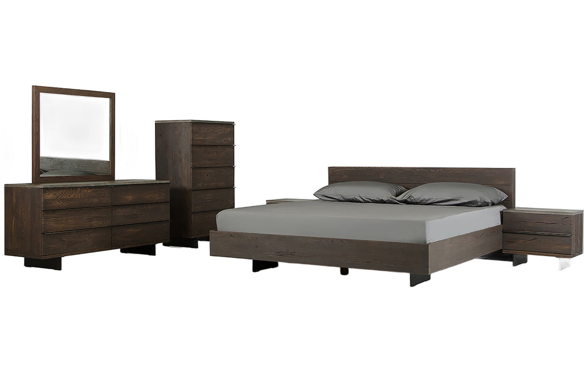 Queen Selma Modern Dark Aged Oak & Concrete Bedroom Set