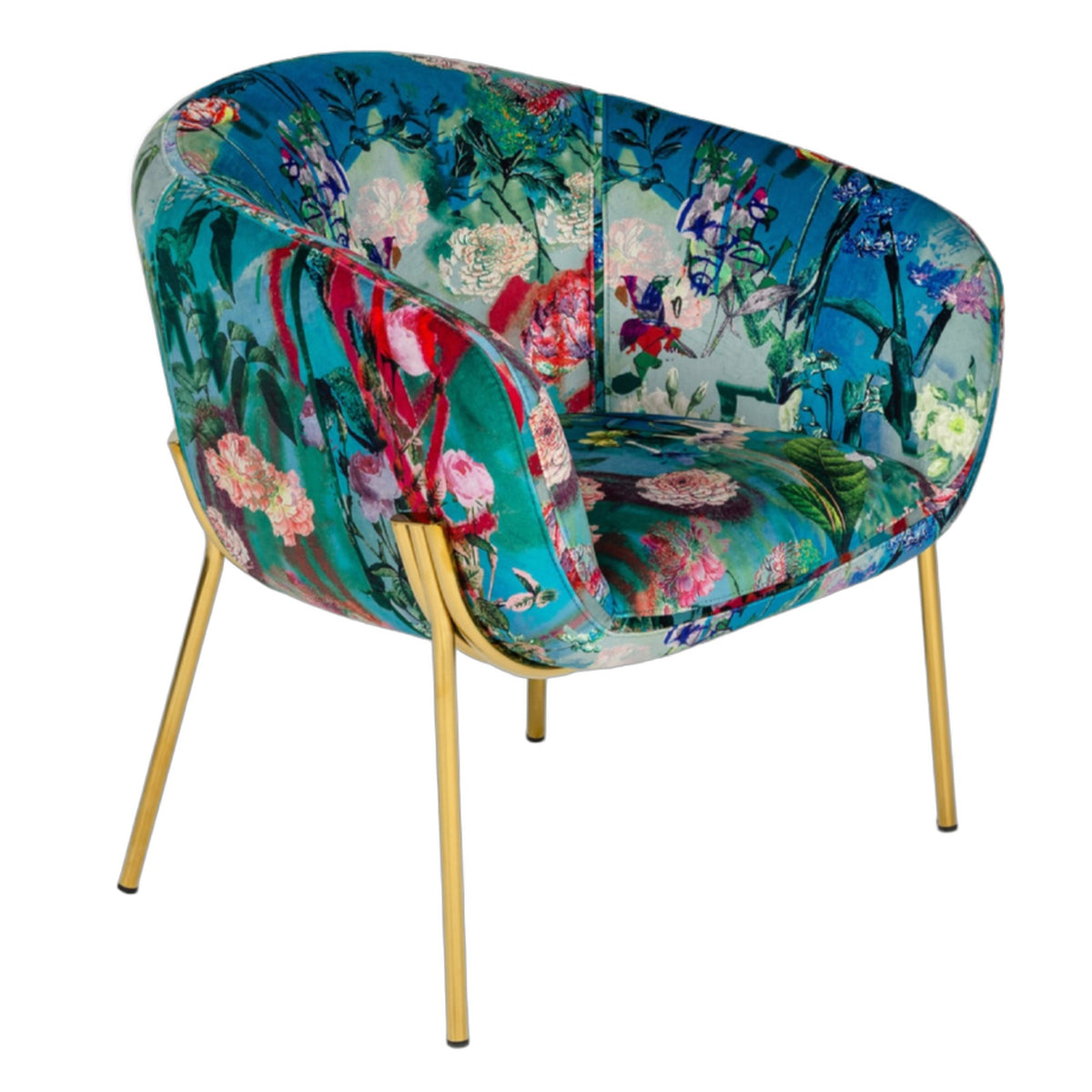 Falco - Contemporary Floral Velvet and Gold Accent Chair