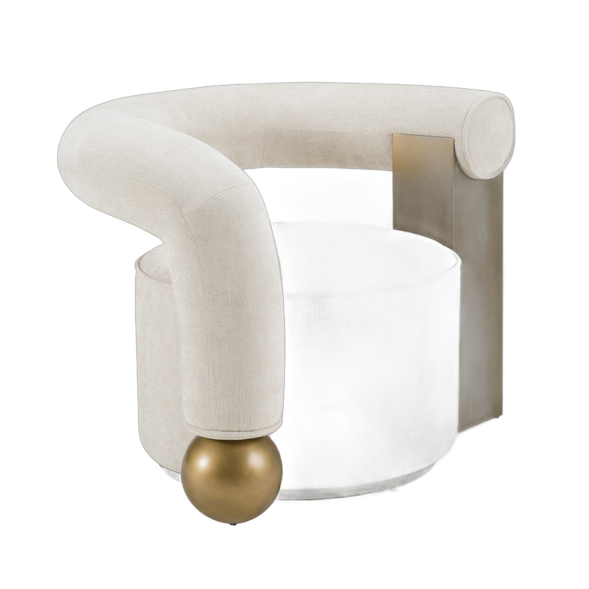 Tranquil - Contemporary Beige Fabric + Antique Brass Accent Chair