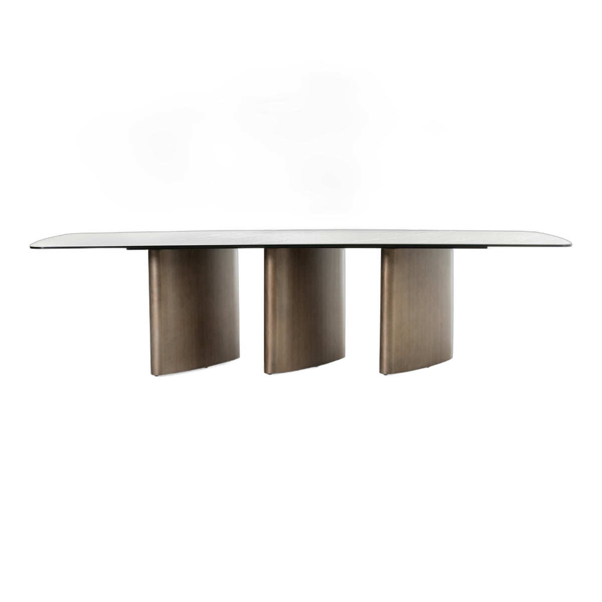 Bounty - Modern White Ceramic + Antique Brass Dining Table