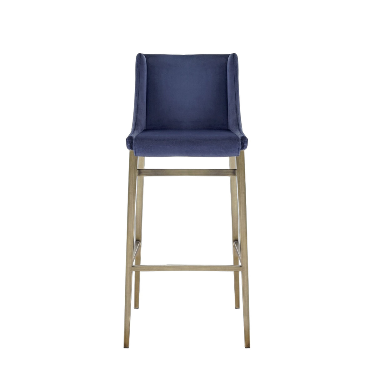 Mimi - Contemporary Blue Velvet + Brass Counter Stool (Set of 2)