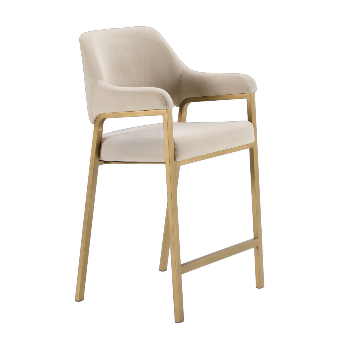 George - Modern Beige Fabric + Antique Brass Counter Chair