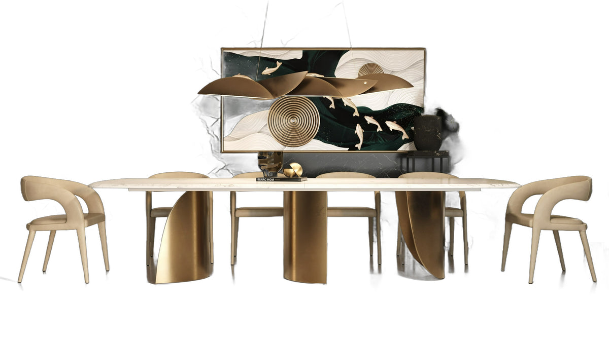 Reynold - Glam Faux Marble + Gold Stainless Steel Dining Table