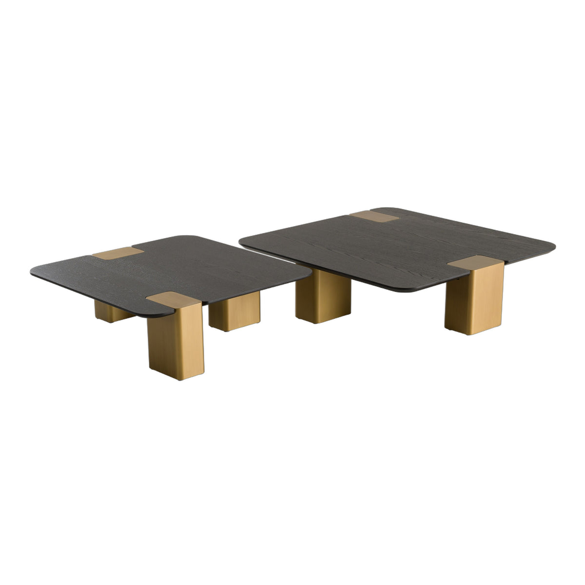 Harold - Modern Black + Brushed Gold Oak Square Nesting Coffee Table Set