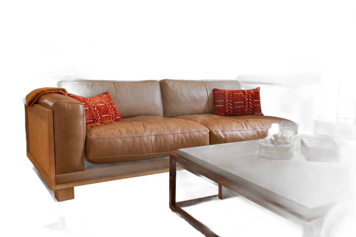 Danson - Modern Tan Leather + Wicker Sofa