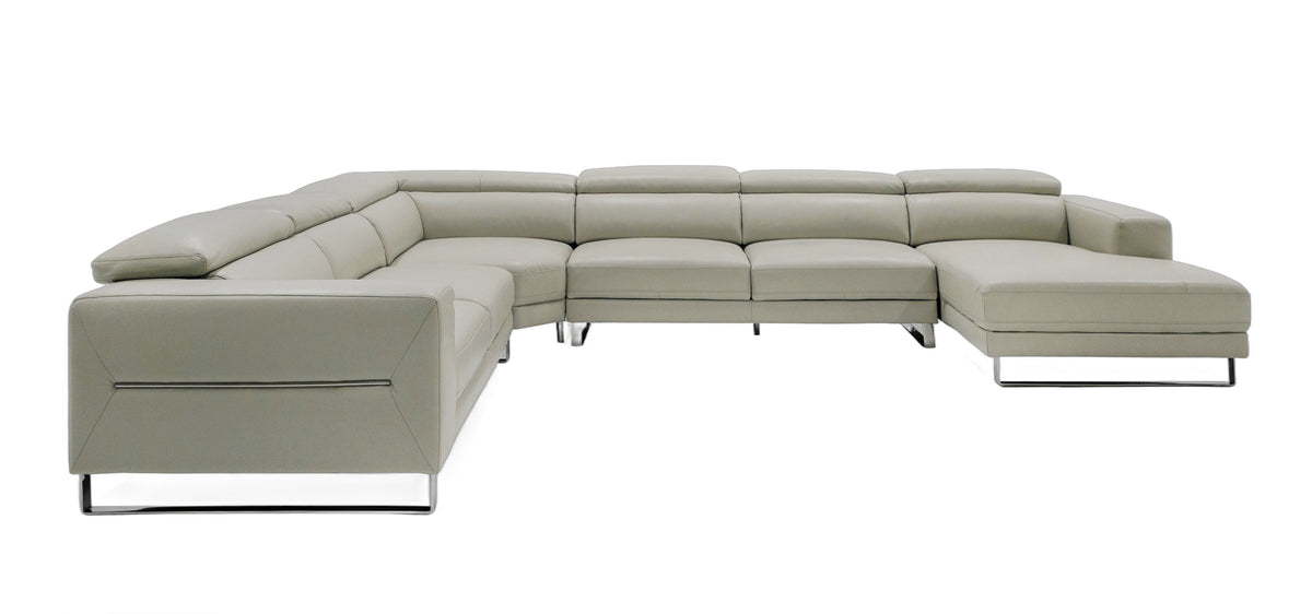 Hawkey - Contemporary Light Grey Leather RAF Chaise Sectional Sofa