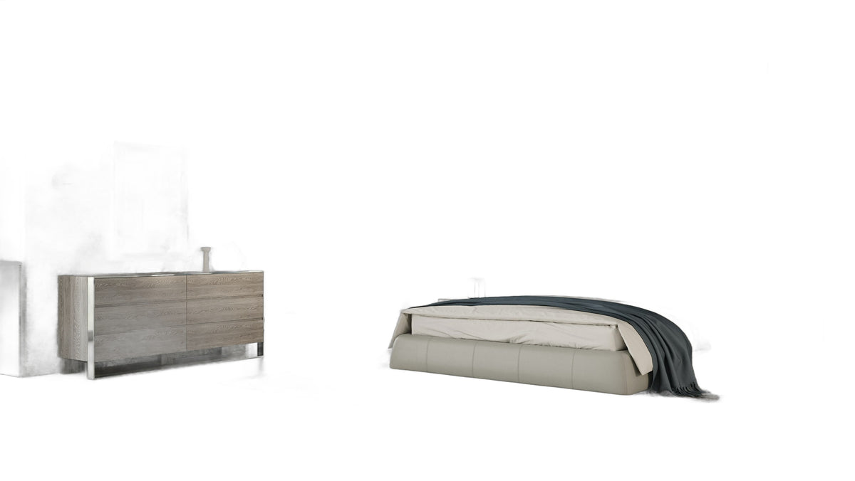 Patrick - Modern Light Grey Leather Bed