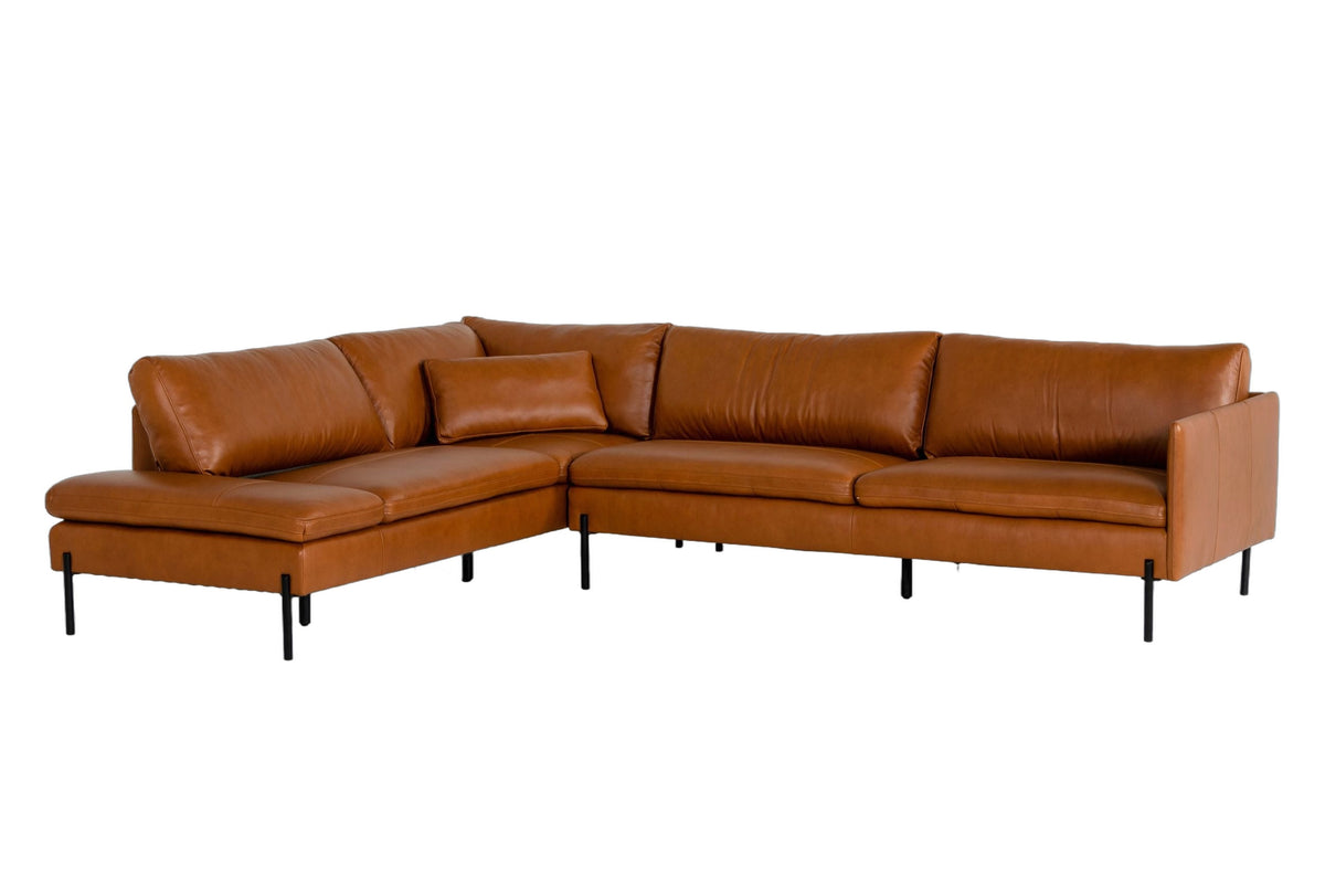 Sherry - Modern Cognac Leather Left Facing Sectional Sofa