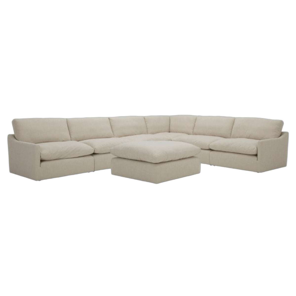 Fedora - Modern White Fabric Sectional Sofa + Ottoman