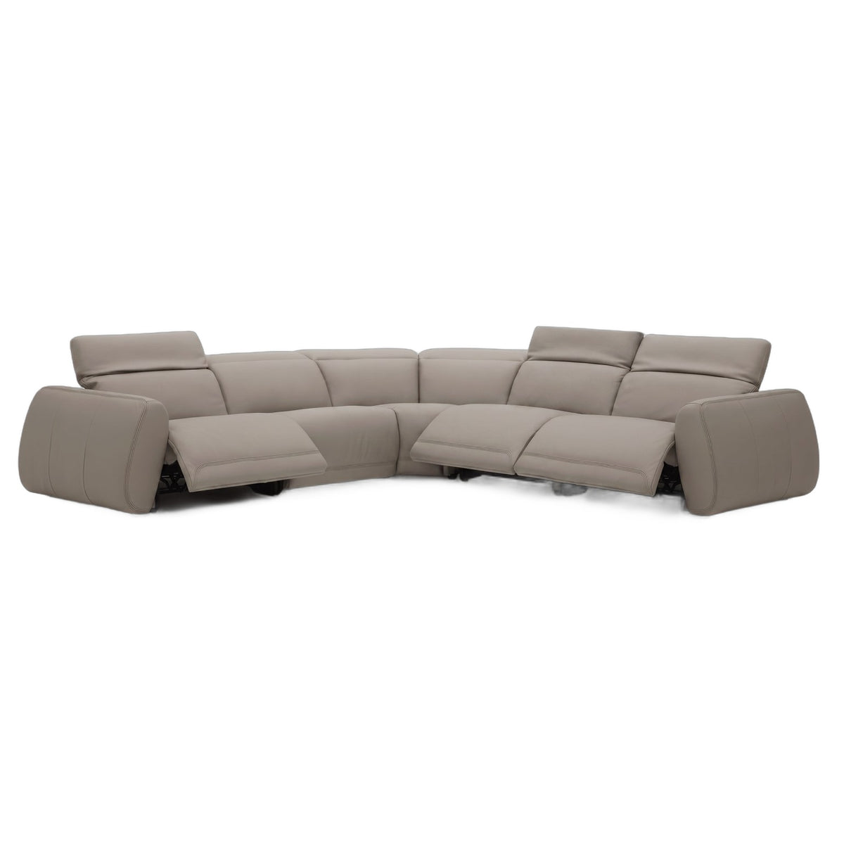 Skye - Contemporary Grey Leather Sectional Sofa w/ 3 Power Recliners & Headrests