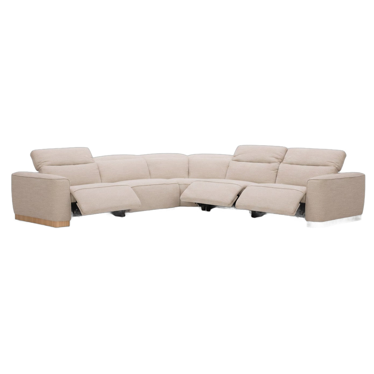 Aris - Modern Beige Fabric Sectional Sofa w/ 3 Power Recliners & Headrests