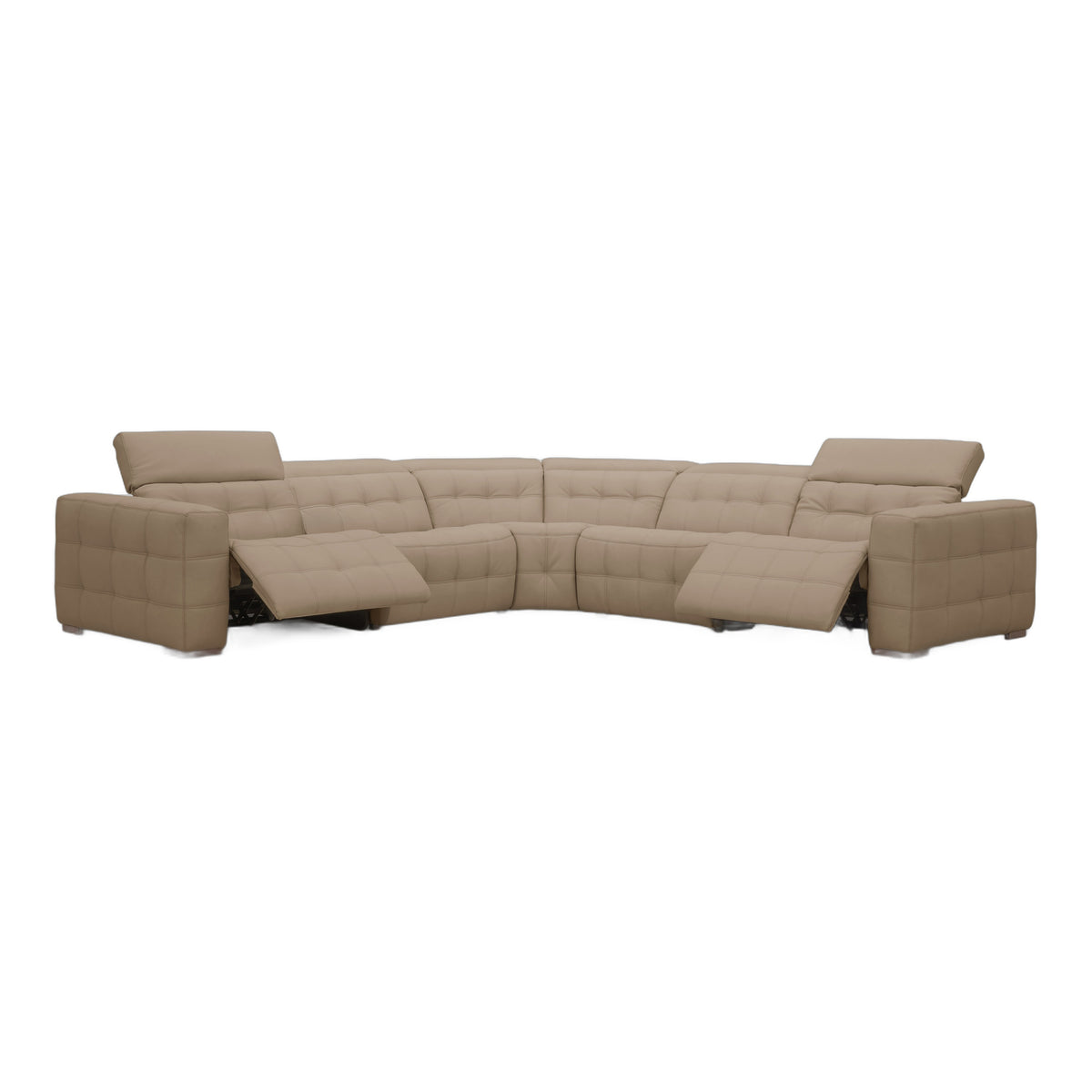 Carney - Modern Beige Leather Sectional Sofa + 3 Recliners