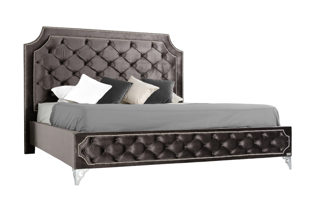 Leilah Transitional Tufted Fabric Bed