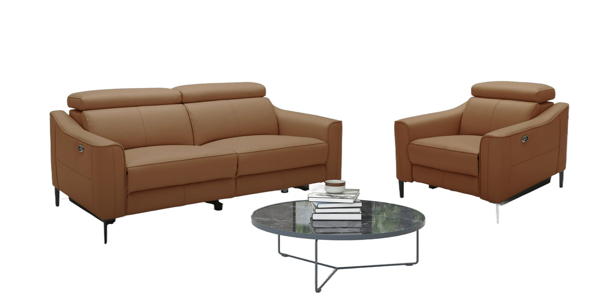 Eden - Modern Camel Leather Sofa With 2 Recliners