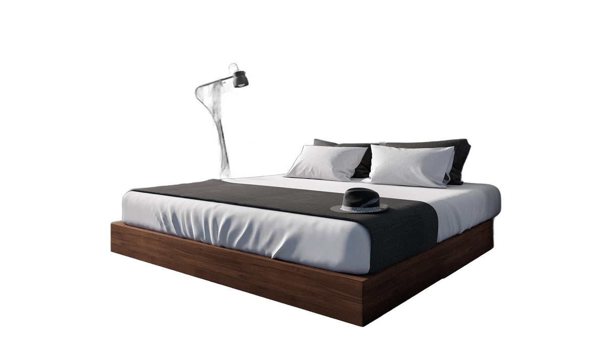 Janice - Modern Grey Fabric and Walnut Bed and Nightstands