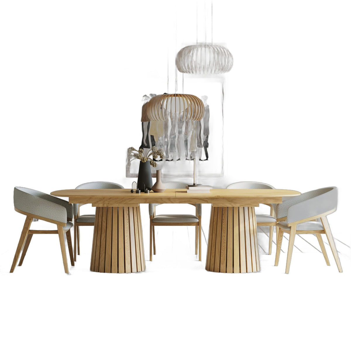 Truman - Mid-Century Modern Natural Oak Extendable Dining Table