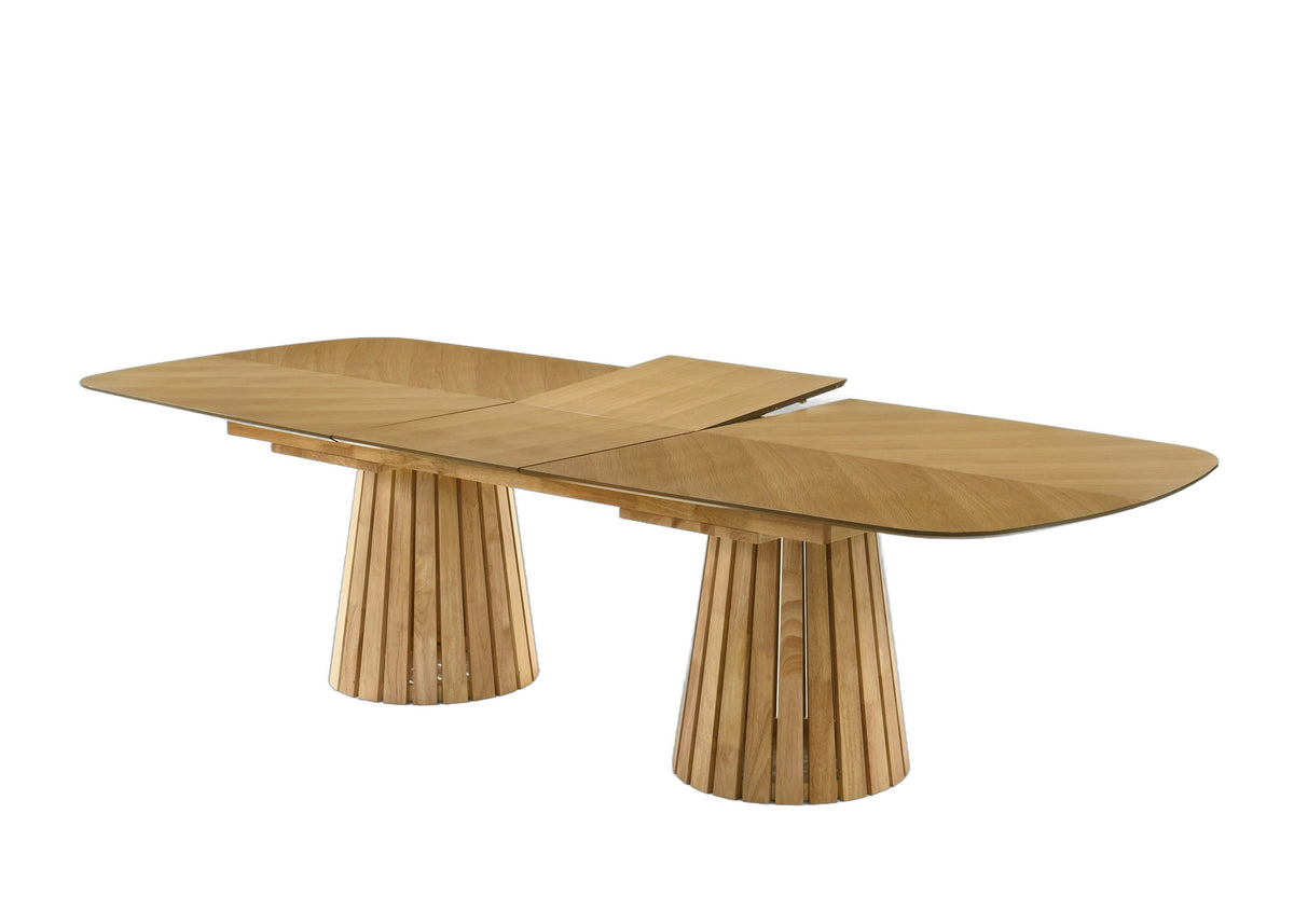 Truman - Mid-Century Modern Natural Oak Extendable Dining Table + 8 Chairs Set