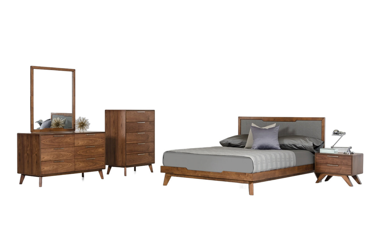 Soria Mid-Century Grey & Walnut Bed