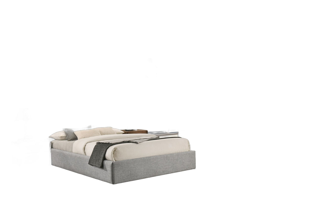 Dustin - Modern Grey Fabric & Walnut Trimmed Bed