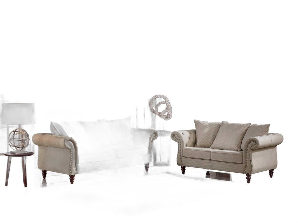 Nadine Transitional Beige Fabric Loveseat - premium white background