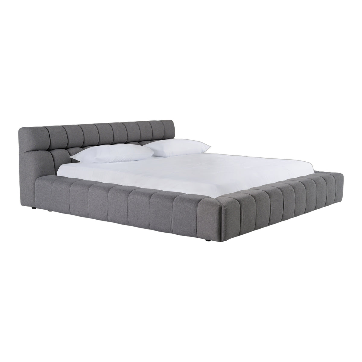 Eastern King Tyree - Modern Tufted Grey Fabric Bed - premium white background