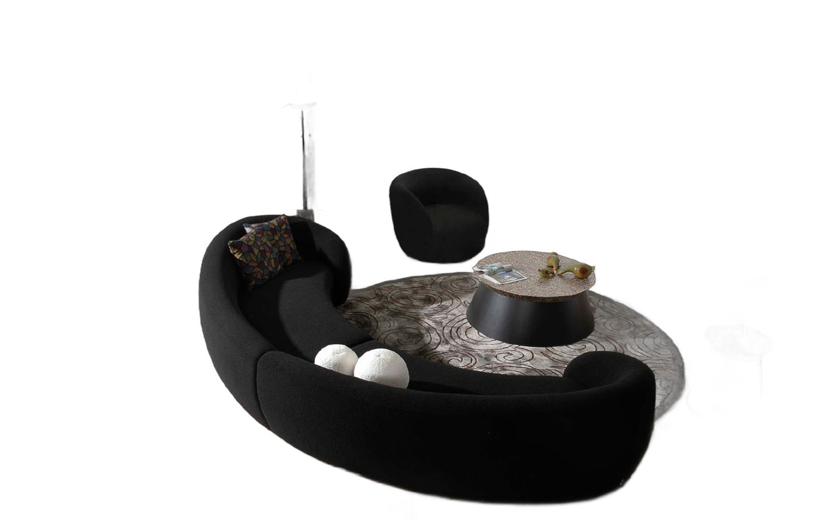 Kilmer Modern Black Curved Fabric Sectional Sofa
